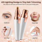 Painless Hair Remover & Eyebrow Trimmer for Women, HOCOSY 2 in 1 Lip Hair Removal Eyebrow Epilator Rechargeable Portable Facial Hair Remover for Women Face Bikini Peach Fuzz Upper Mustache Lip Chin